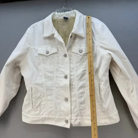 Gap Women's Sherpa Fleece Lined White Corduroy Jacket XL White Jean Jacket - Picture 12 of 12